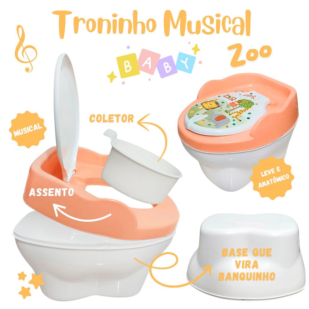 Troninho Infantil Musical 2x1 Penico Assento Redutor Criança Menino Menina