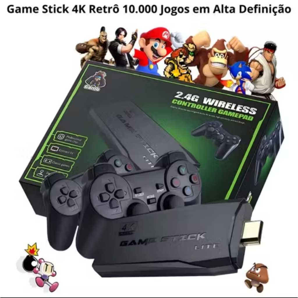Video Game Stick 4K Com 20000/30000 Jogos 64gb 2 Controles Sem Fio Console Portatil Original