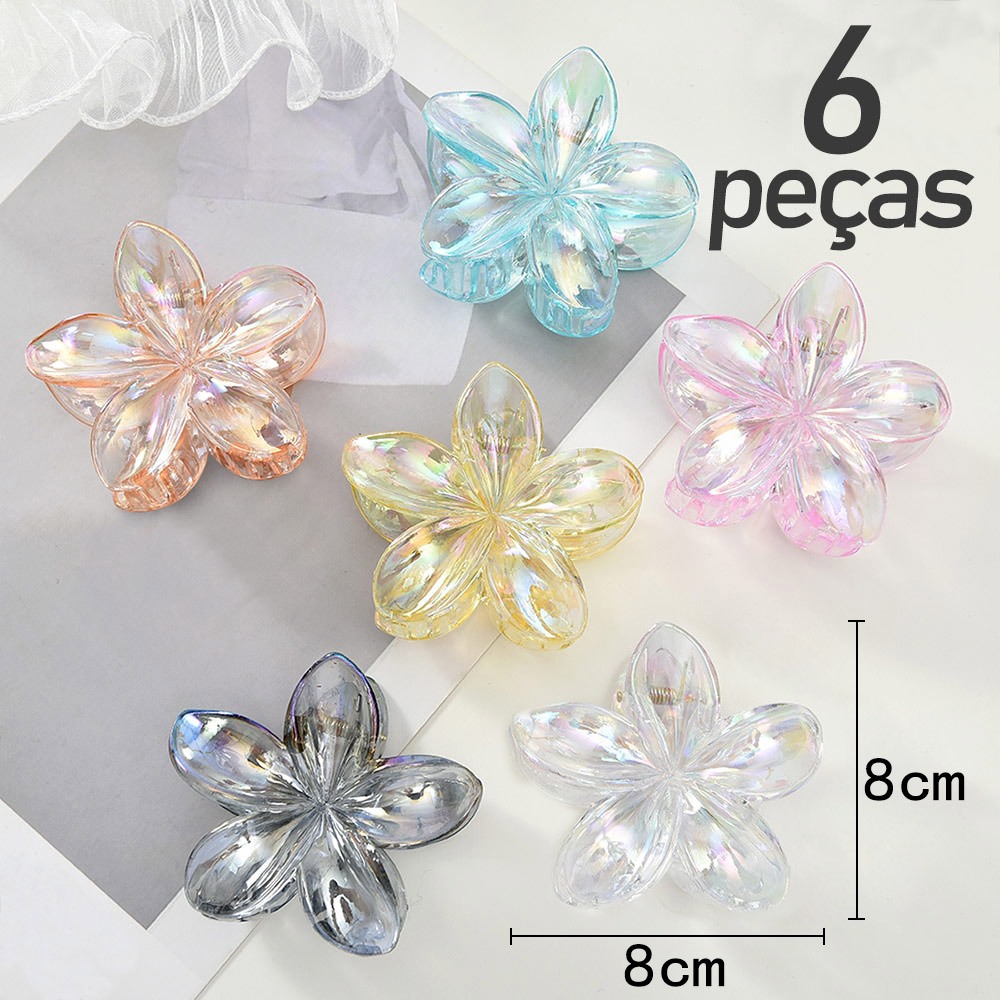 Kit 6Grampo De Cabelo Frangipani Transparente-Flor ColoridaPunho Acessório De Resort De Praia