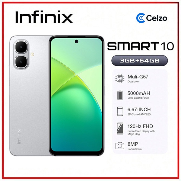Smartphone Infinix Smart 10 4G Tela 6.67'' 3GB+64GB, Prata Titânio