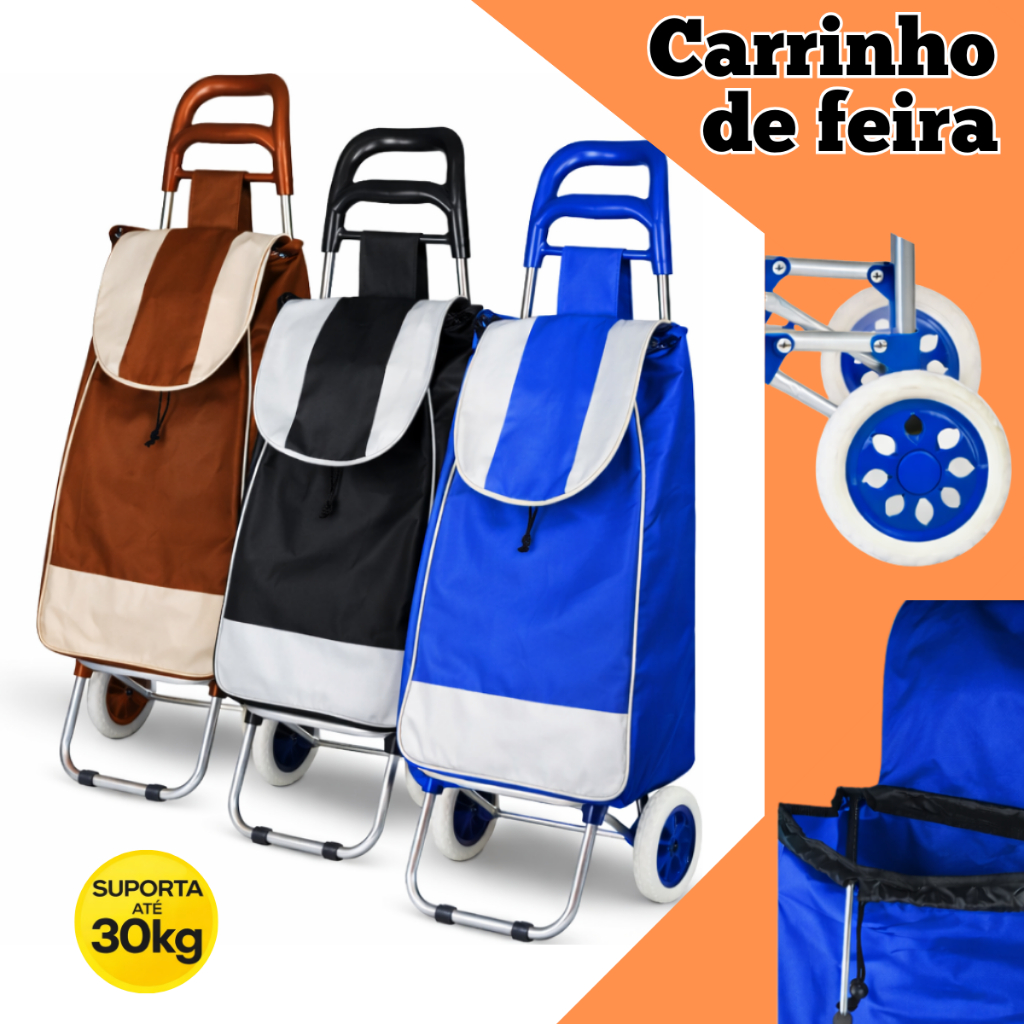Carrinho De Compras Feira Supermercado com Rodas Dobrável - Suporta 30 Kg Multiuso