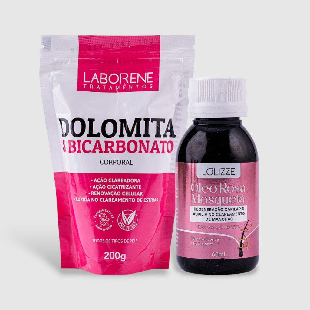 Kit Clareador Axilas e Virilhas Dolomita 200g  + Óleo de Rosa Mosqueta 60ml/Reduz Estrias e Manchas - Laborene