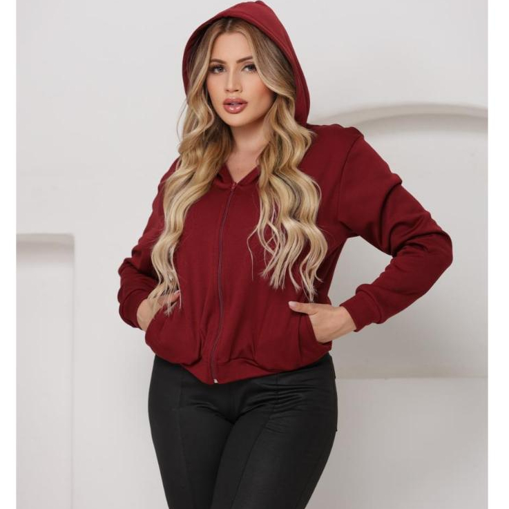 Blusa Casaco Moletom Poliéster Liso Feminina Variedade de Cores Para Toda Ocasião