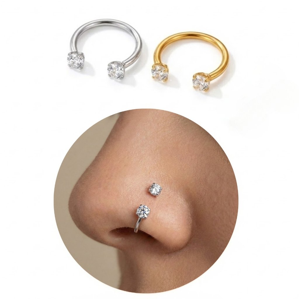 Piercing Zircônia Dupla Boca Nariz Septo Tragus Helix Feminino Anti Alérgico Aço Cirúrgico