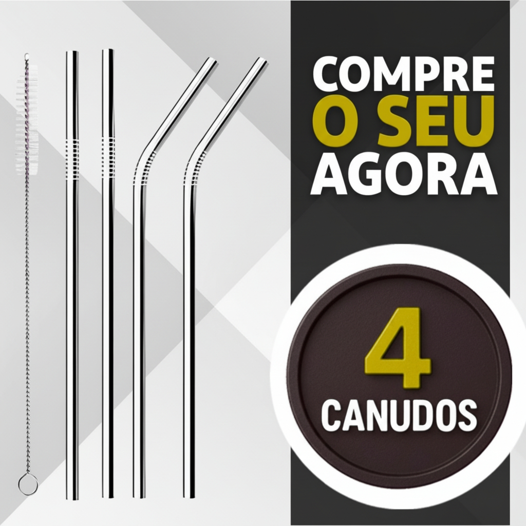 Combo 04 Canudos Inox Com Escova Ecológico Reutilizáveis Sustentáveis