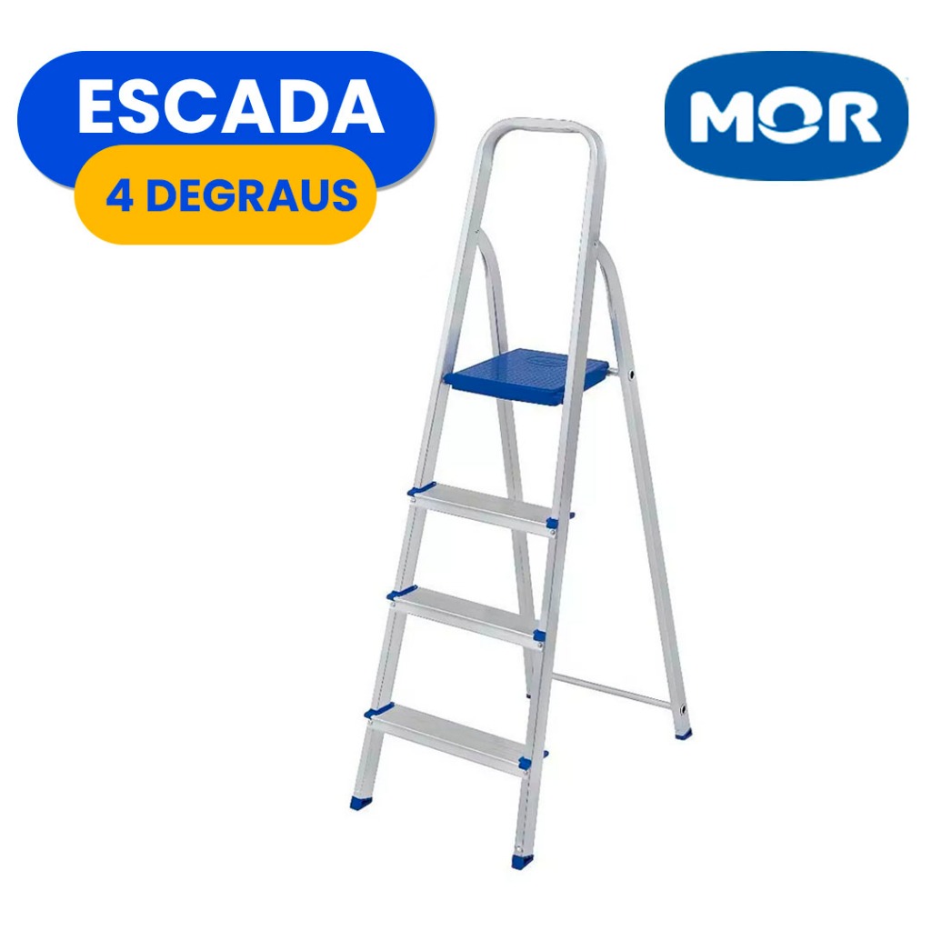 Escada 100% Alumínio 3 Ou 4 Degraus Max 120Kg Dobrável Resistente Doméstica Flexível Reforçada Aço