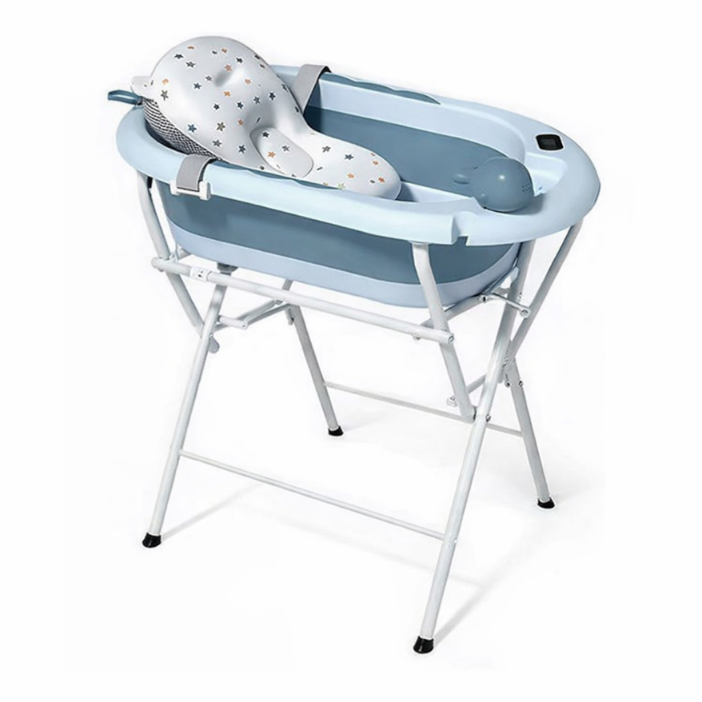 Banheira Azul Com ou Sem Suporte para bebe com termômetro digital + almofada + chuveirinho de mão