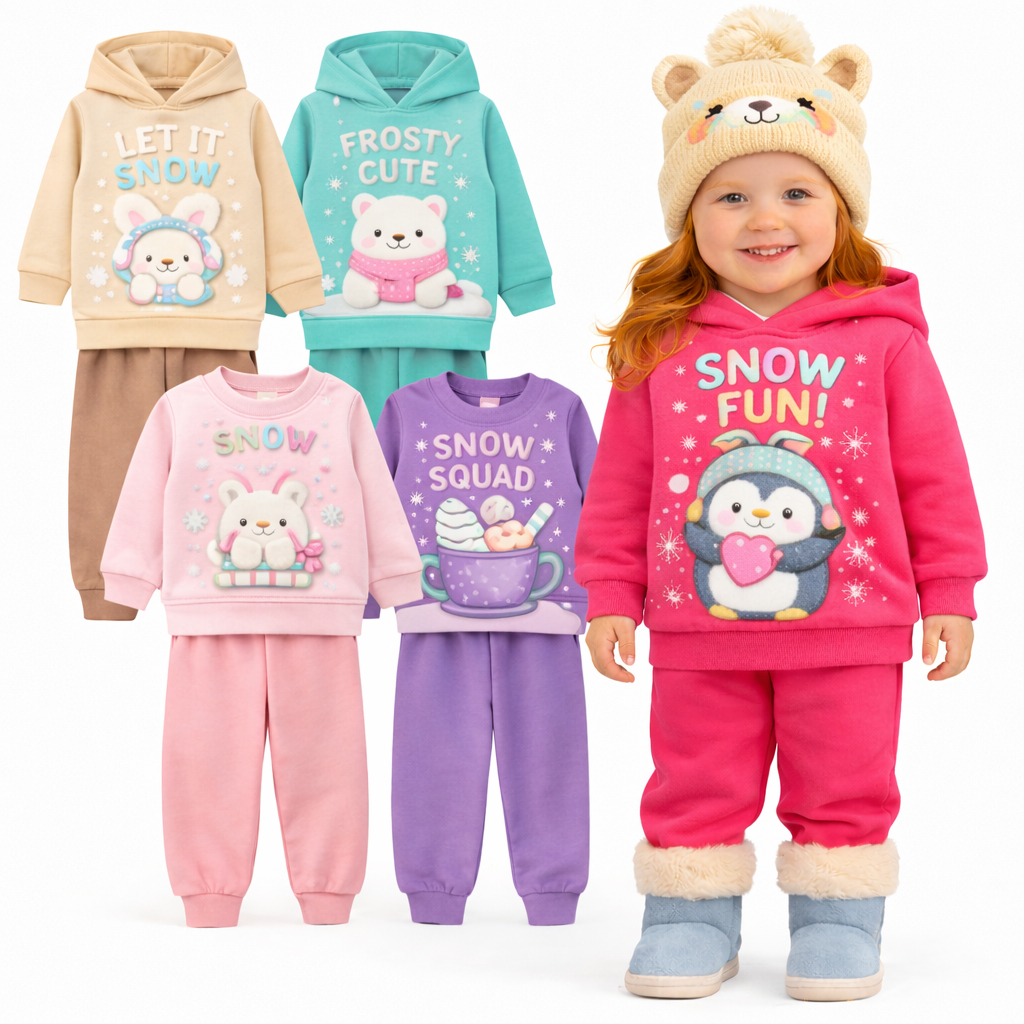 Kit 4 Peças de Moletom Flanelado Menina -2 Conjuntos Moletom Infantil Bebê Feminino Inverno Envio Rápido Confortável 