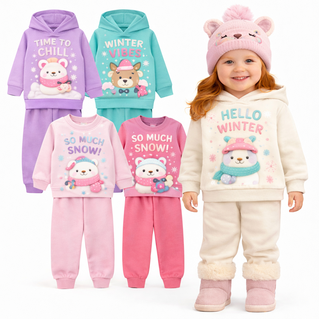 Kit Sortidos 4 Peças Conjuntos Moletom Infantil Feminino Inverno Moletom de Menina Flanelado Manga Longa e Calça
