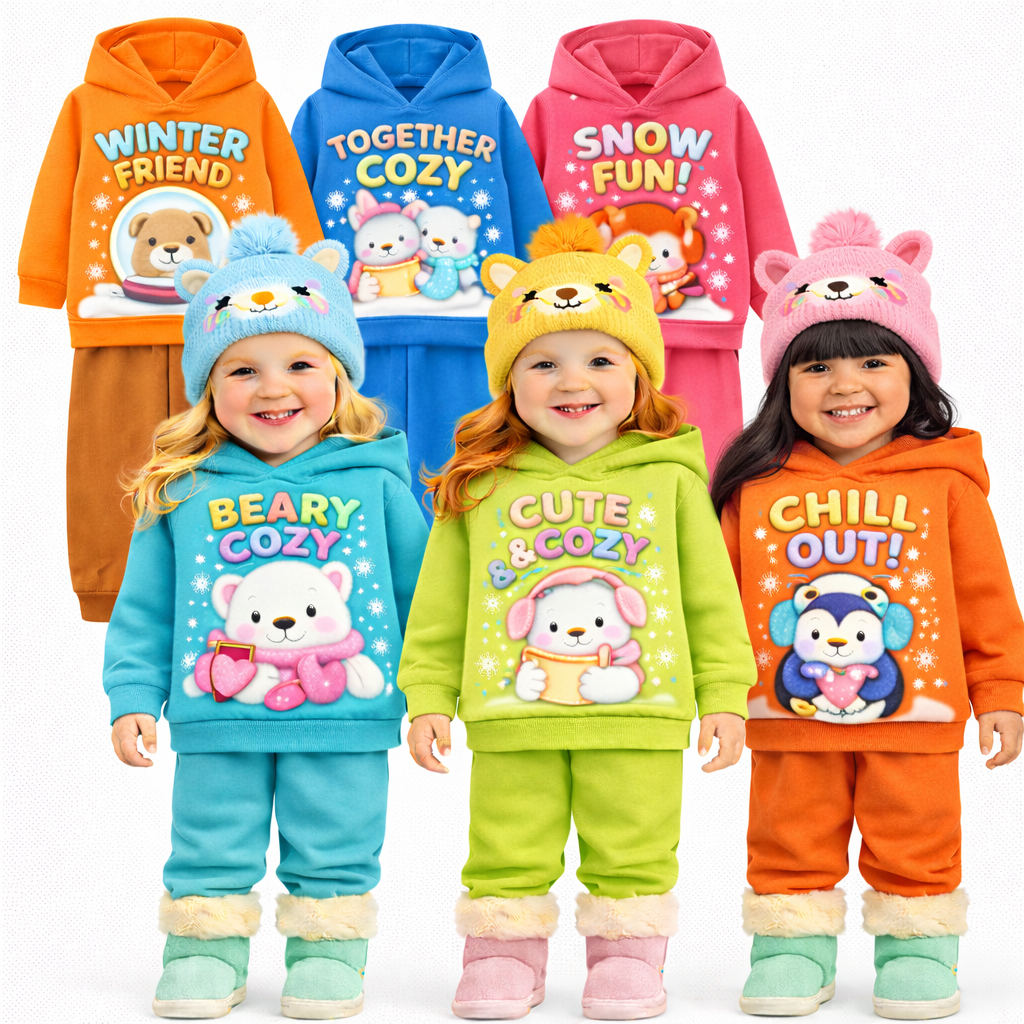 Kit Sortido 4 Peças Conjunto Infantil Feminino Inverno Menina Moletom e Calça Roupa Quentinha Bebê Menina INVERNO