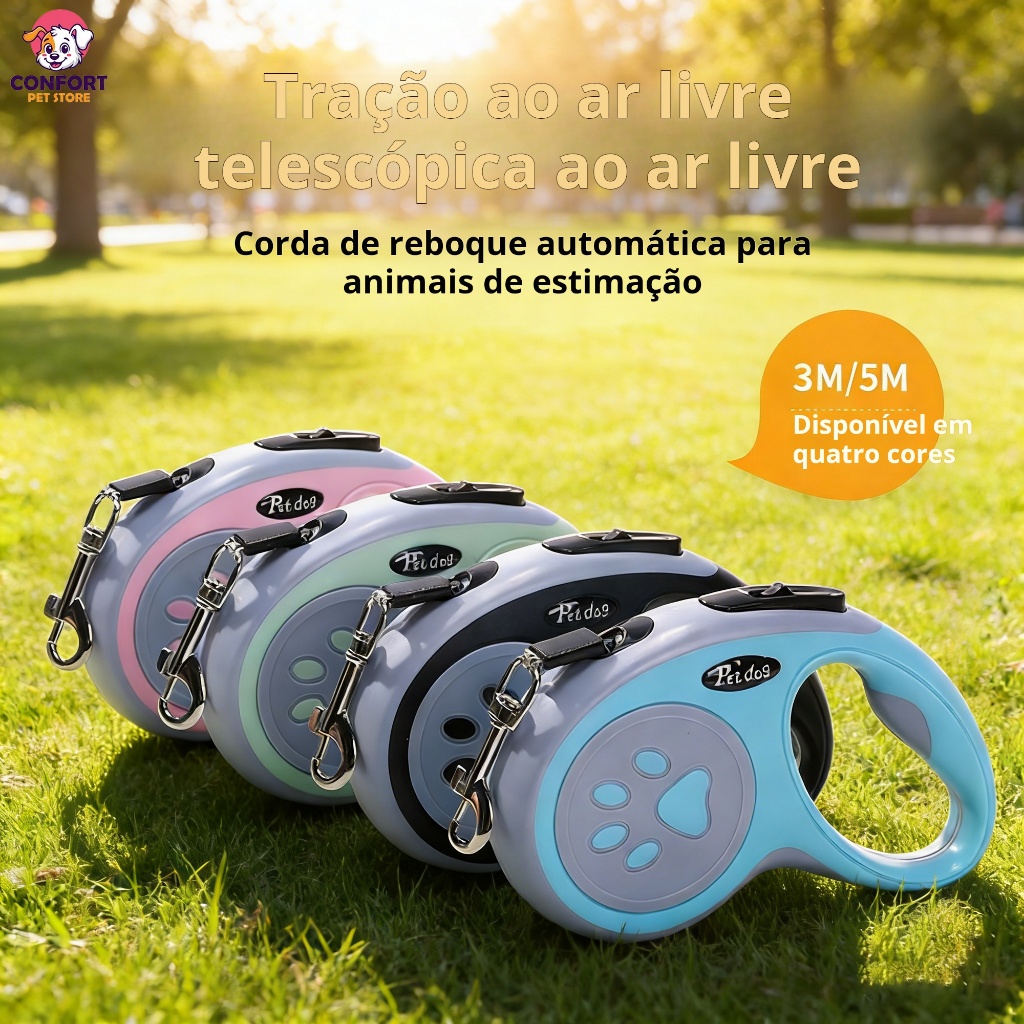 Guia retrátil de 3 m/5 m com botão de controle ajustável, guia para cães/guia de passeio - modelo premium