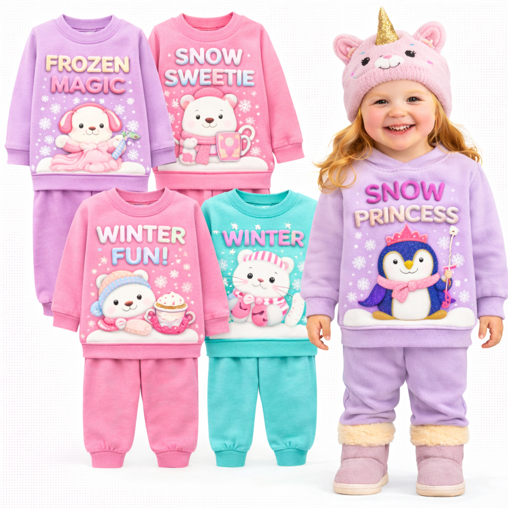 Kit Sortidos 2 ou 4 Peças de Moletom Infantil Feminino Inverno Conjunto de Moletom Bebê Menina Infantil Flanelado