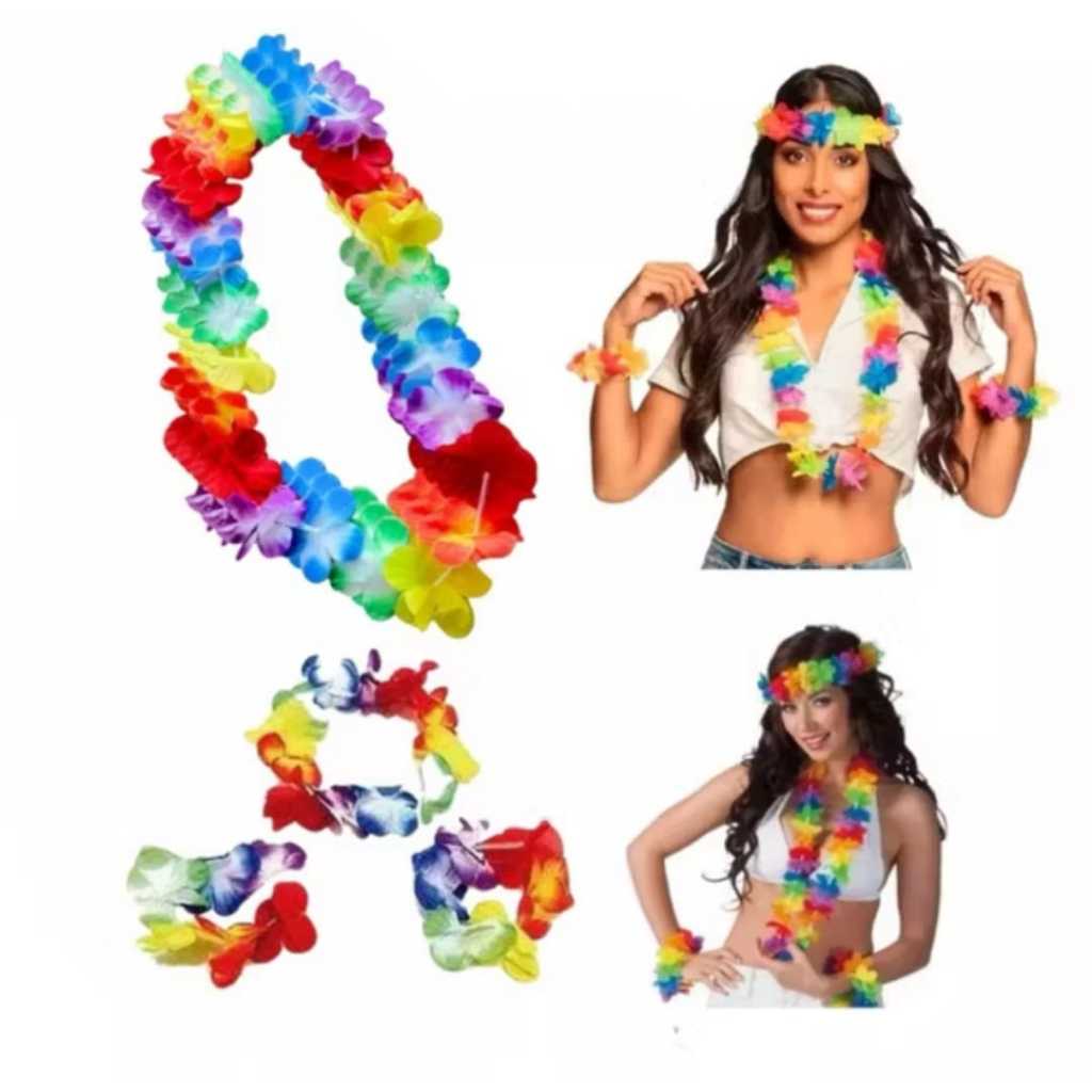 Conjunto de colares para festa de carnaval havaiano - 4 peças - Pode ser usado no braço e no pescoço