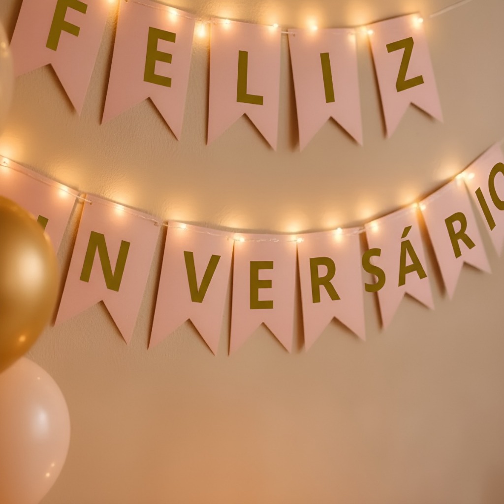 Faixa Feliz Aniversário Bandeirinha com Led Festa aniversário decoração