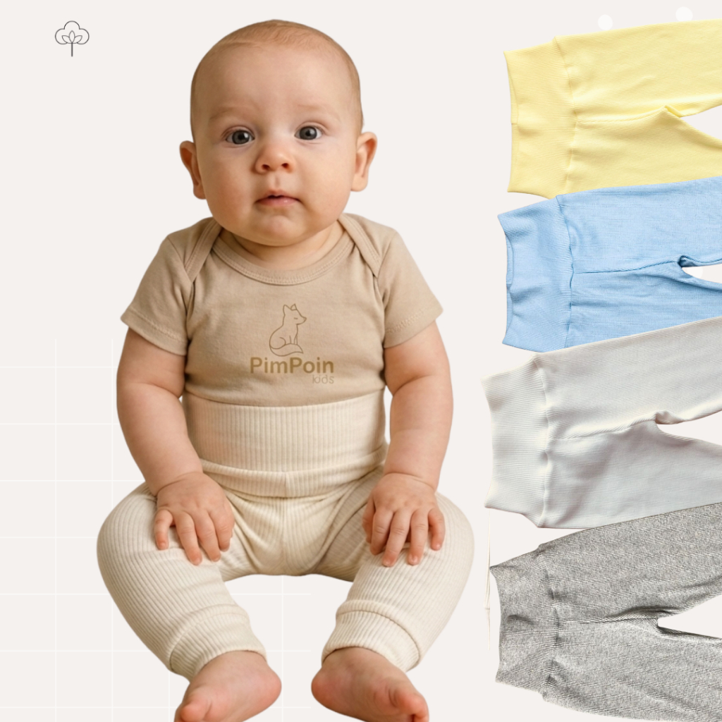 Calça Culote Alívio de Cólicas|Cós Sem Elástico - Bebê | Malha Canelada Algodão c/Elastano|P ao 1ano