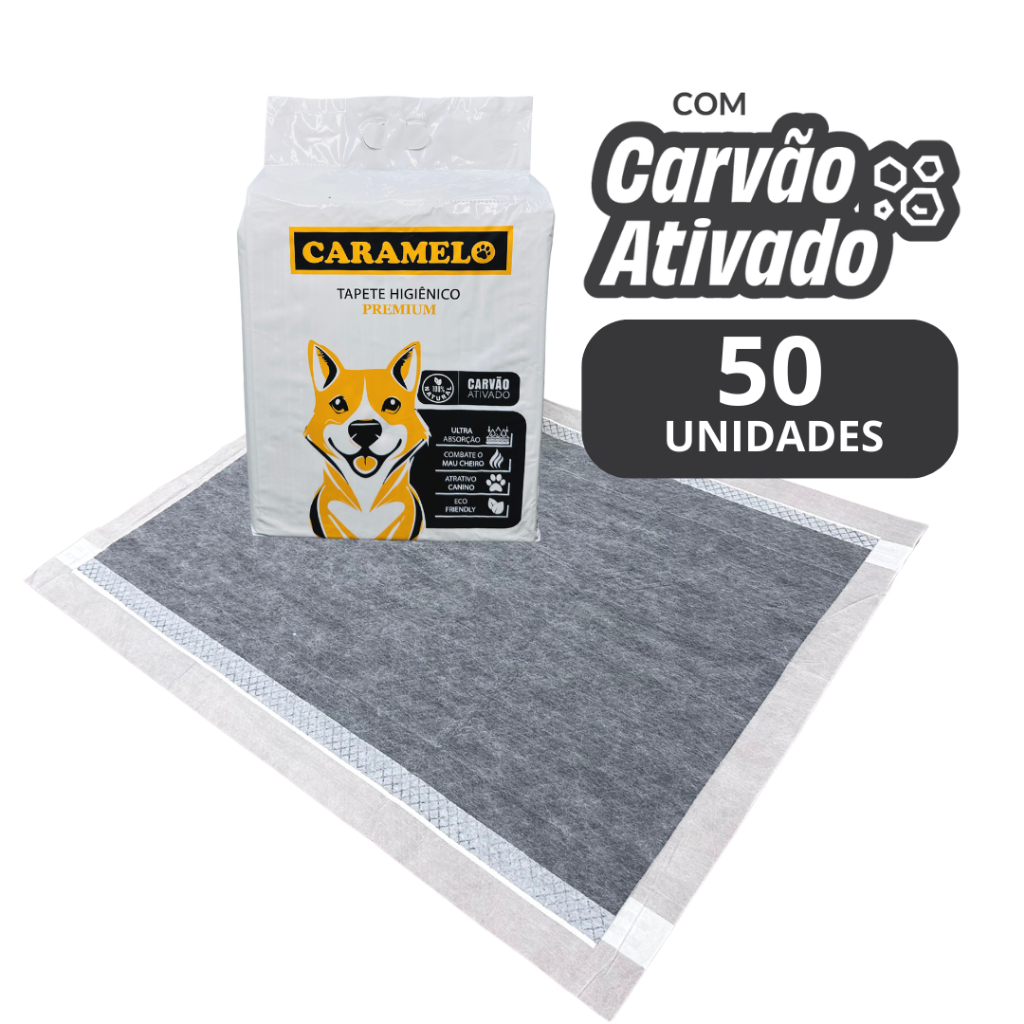 Tapete Higiênico com Carvão Ativado Premium - Caramelo - 50 unidades (60X60) e 30 Unidades (80x60)- Alta Absorção