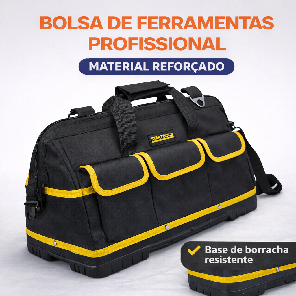 Bolsa Organizadora de Ferramentas Profissional Reforçada Base de Borracha Grande Amarela e Preta *