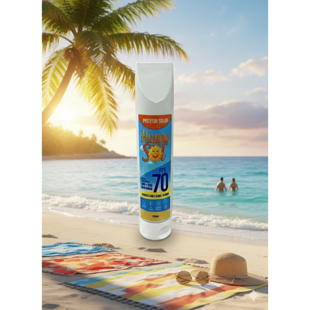 Protetor Solar FPS 70 Happy Sol 150ml  Facial e Corporal Toque Seco Anti Oleosidade  UVA UVB