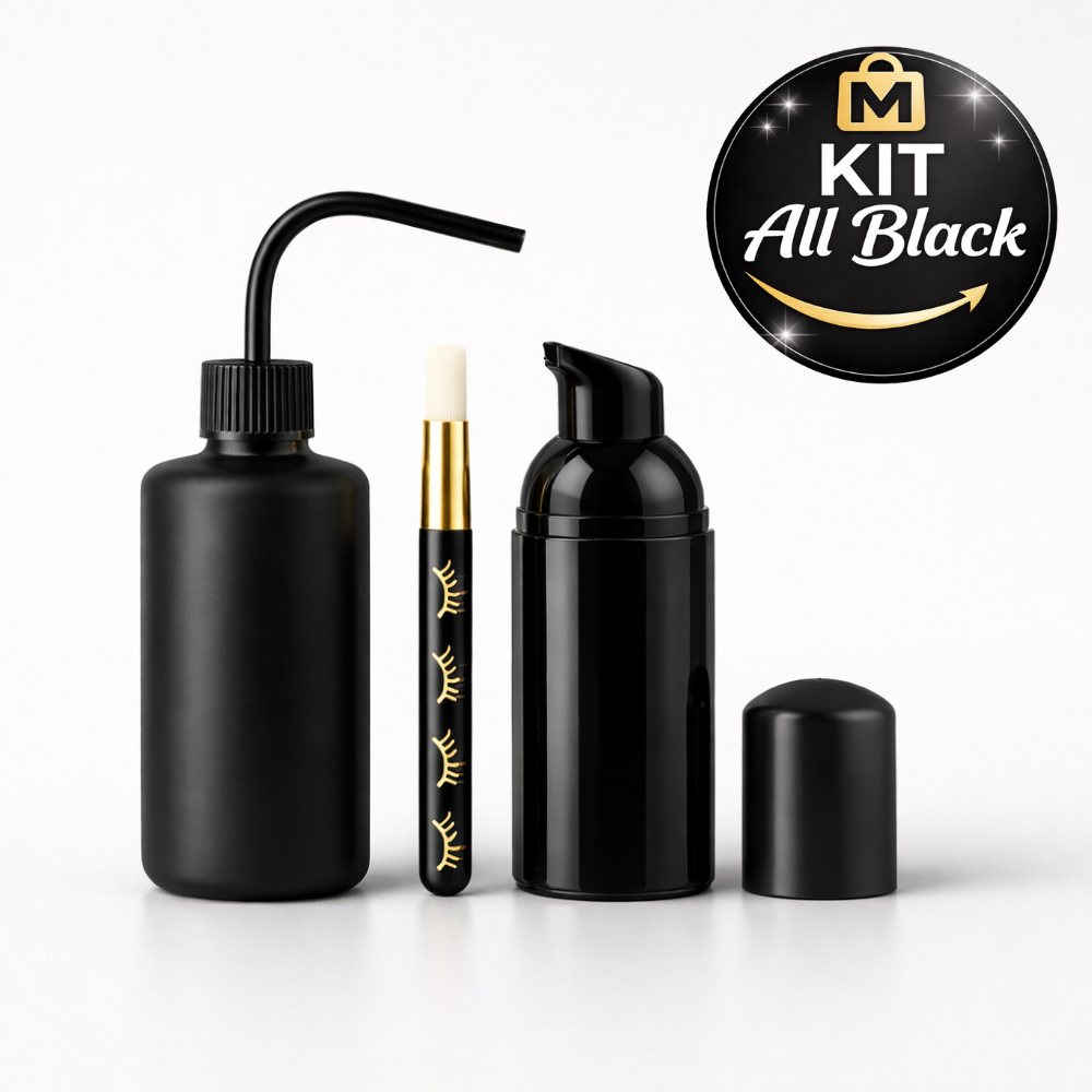 Kit Limpeza Extensão de Cílios Black com Pump Espumador Pisseta e Pincel de Higienização
