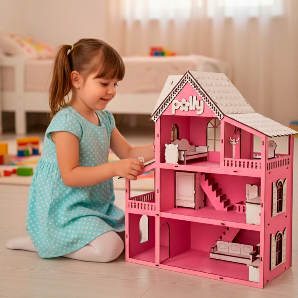 Casa De Boneca Rosa Mdf Kit 30 Moveis Casinha Decorada Infantil
