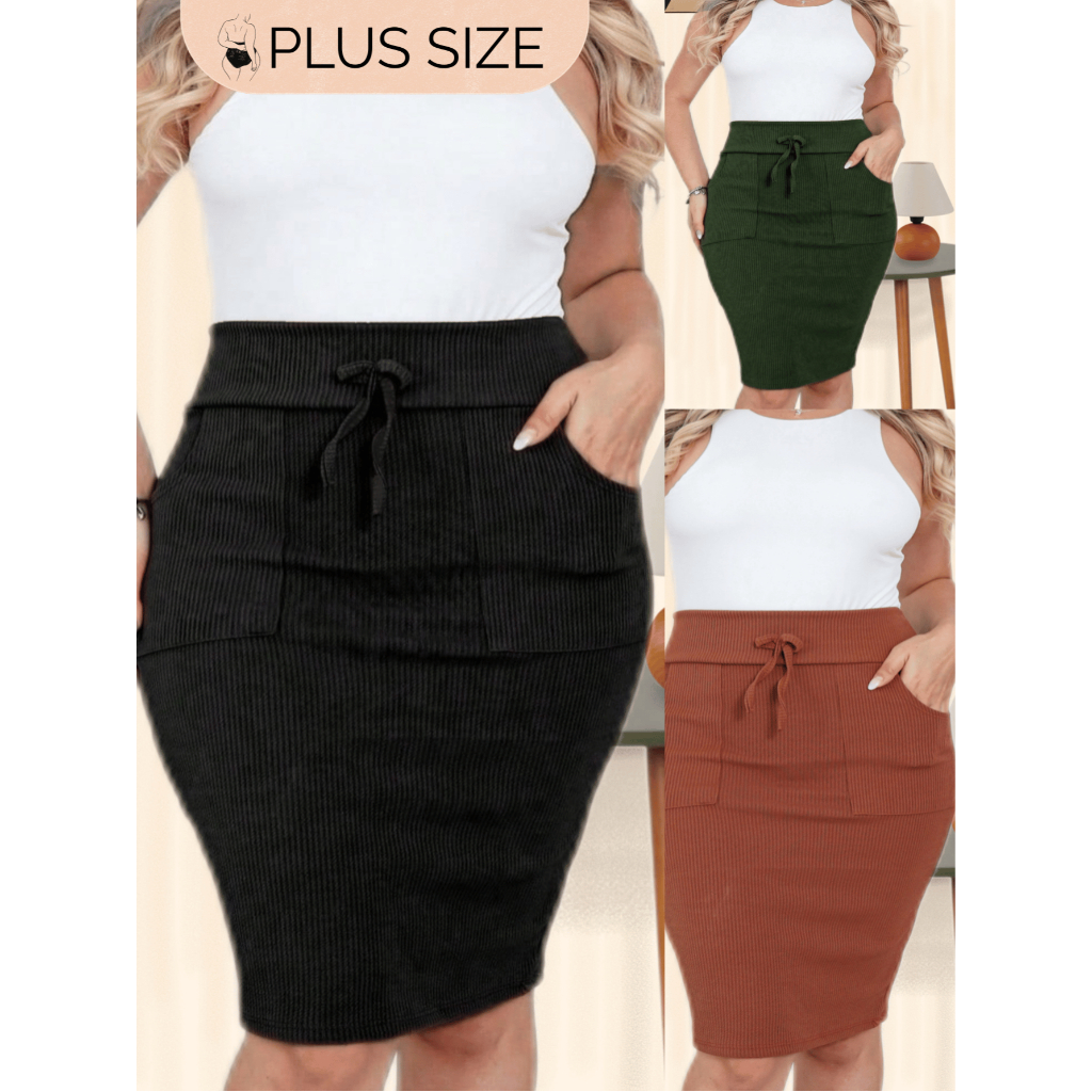 MF PLUS SIZE Saia Lápis Midi Evangélico com Bolso