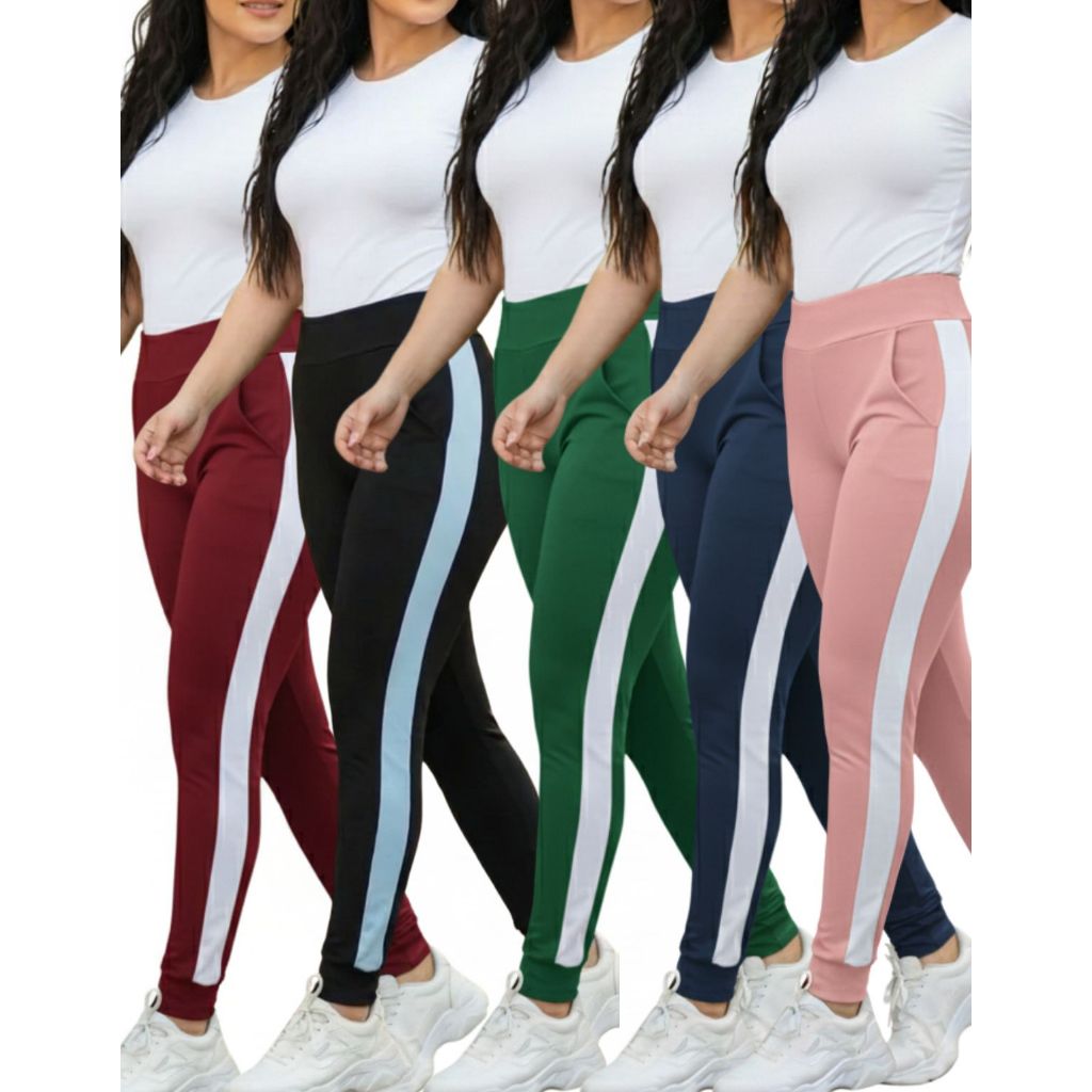Calça Feminina Malha Crepe Jogger Cintura Alta Plus Size Faixa Lateral