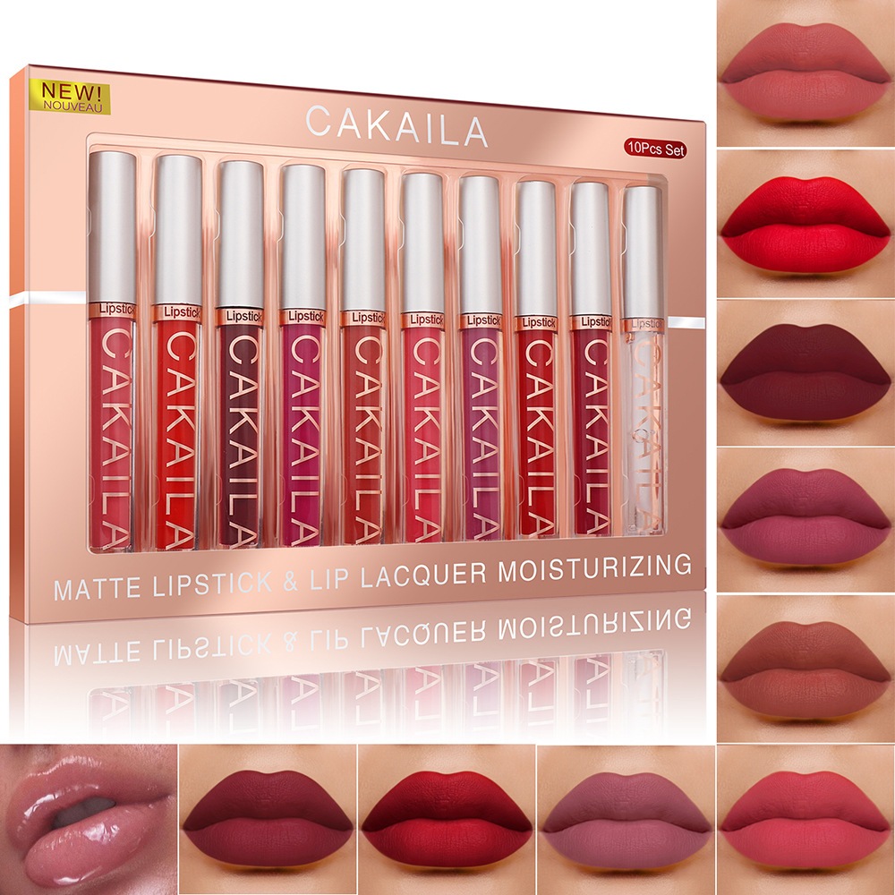 Conjunto de 10 batons líquidos matte, longa duração de 24 horas, à prova d'água, não transfere e é à prova de copos-BT