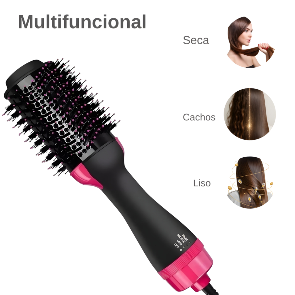Escova Secadora Alisador Cabelo Elétrica Giratória 360 Quente Com 3 Em 1 Hair Styler 110V