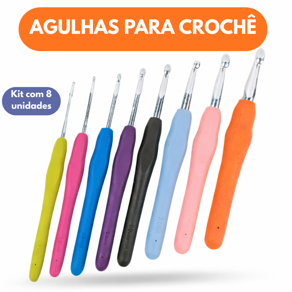 Kit Agulha Crochê Barbante Profissional Com 08 Peças Cabo Soft Ergonômico