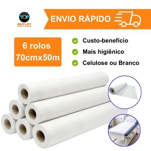 Kit Lençol Descartável Hospitalar Maca 70x50 Papel 6 rolos
