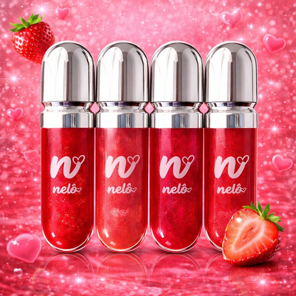 Kit 4 Gloss Morando do Amor, cheirinho de morango - Nelô