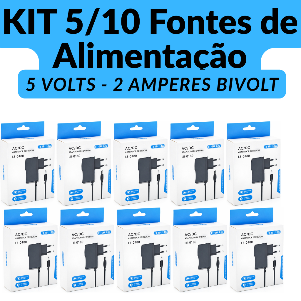 Kit 5/10 Fonte Alimentação 5V 2A Plug P4