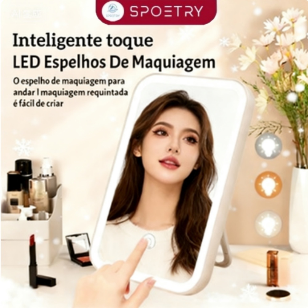 Espelho Maquiagem LED Espelho de Maquiagem com Luz 3 Cores Ajustáveis Espelho Iluminado para Maquiagem