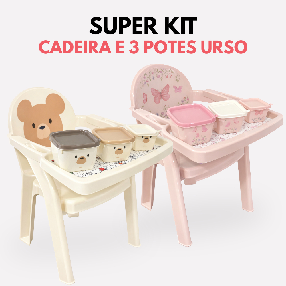Cadeira de Alimentação Infantil + 3 Potes Creme / Safari e Jardim – Refeição Segura e Divertida Bebê