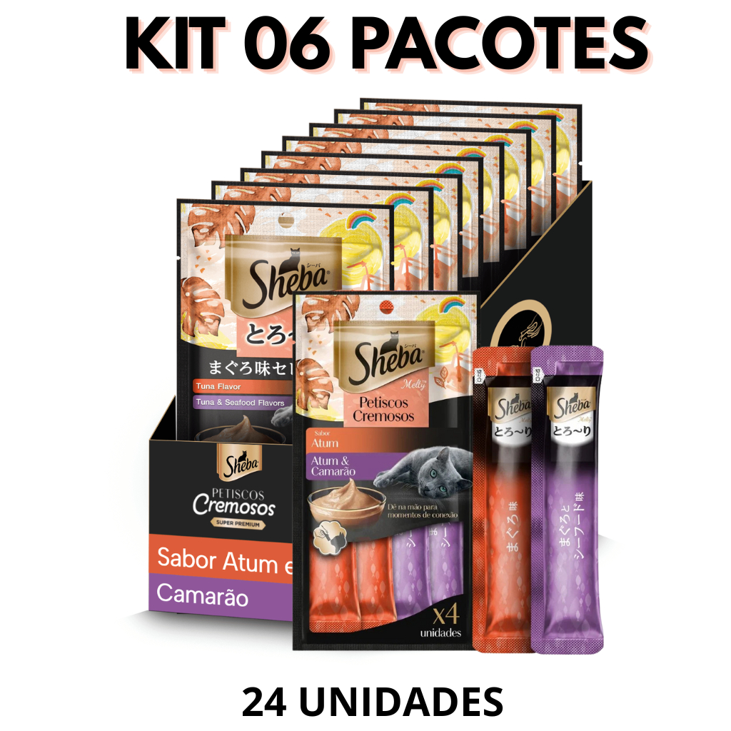 CHURU SNACK SHEBA CREMOSO Atum e Camarão para Gatos 4 UN CD (kit 06 pacotes)