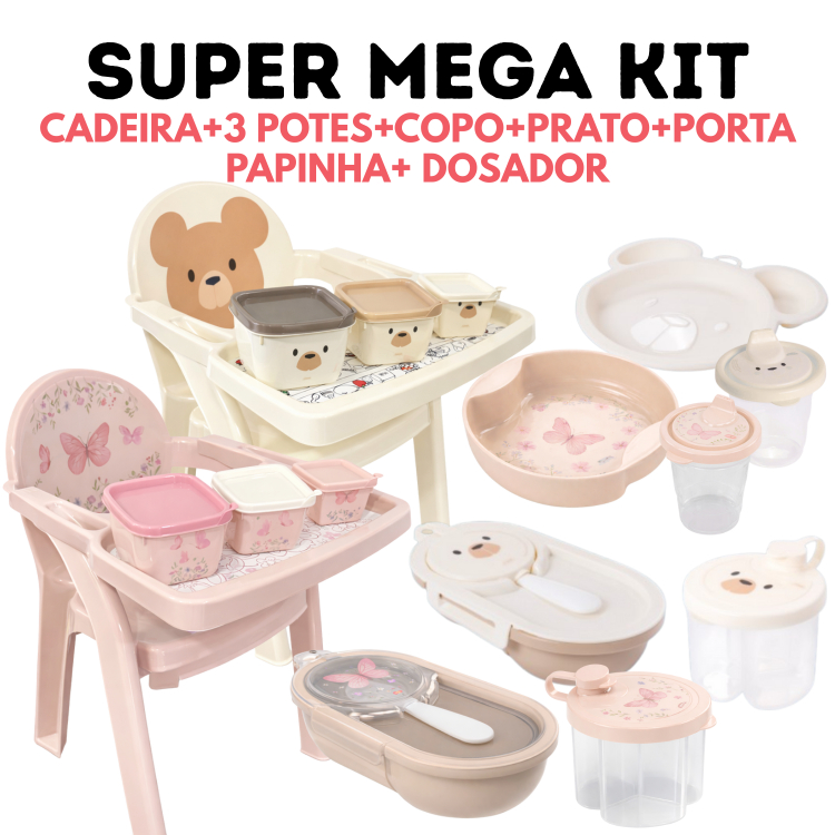 Poltrona Introdução Alimentar Bebê Completa com Cadeira Prato, Copo, Potes, Dosador e Papinha