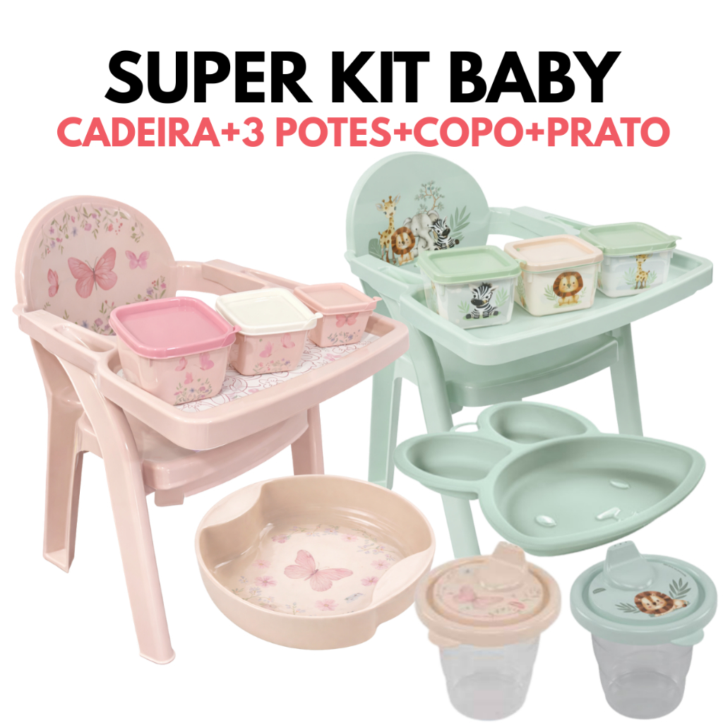 Super linha Baby alimentação Infantil Cadeira de Refeição 3 Potes + Copo + Prato BPA Free Bebê