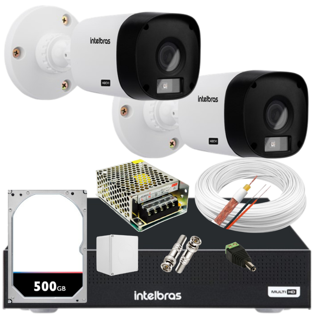 Kit 2 cameras Intelbras bullet 1120B Dvr 1204 4ch App Isic