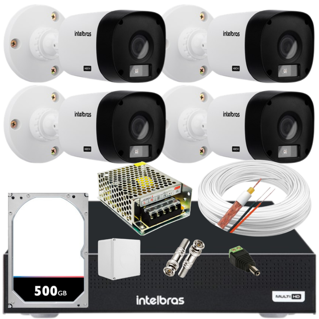 Kit 4 cameras Intelbras bullet 1120B Dvr 1204 4ch App Isic