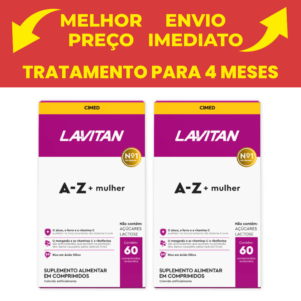 Kit 02 Lavitan AZ Mulher Cimed 60 Comprimidos Cada caixa Total 120 Comprimidos