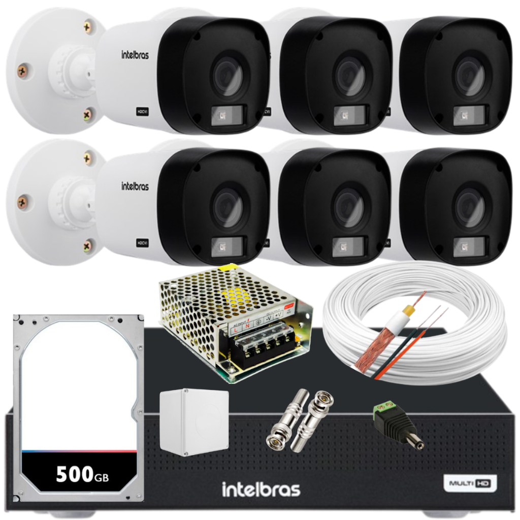 Kit 6 cameras Intelbras bullet 1120B Dvr 1204 4ch App Isic