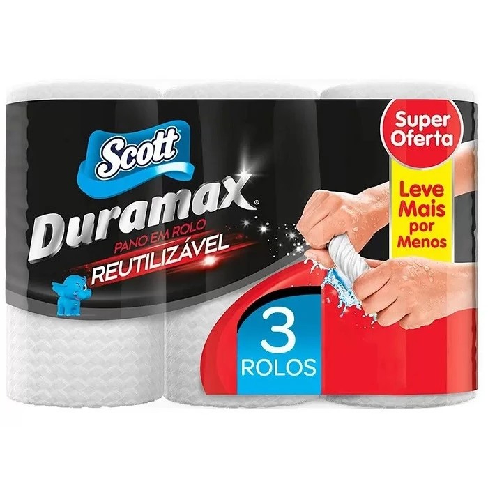 Kit 3 Rolos 174 Pano Reutilizável Multiuso Scott Duramax Cor Branco