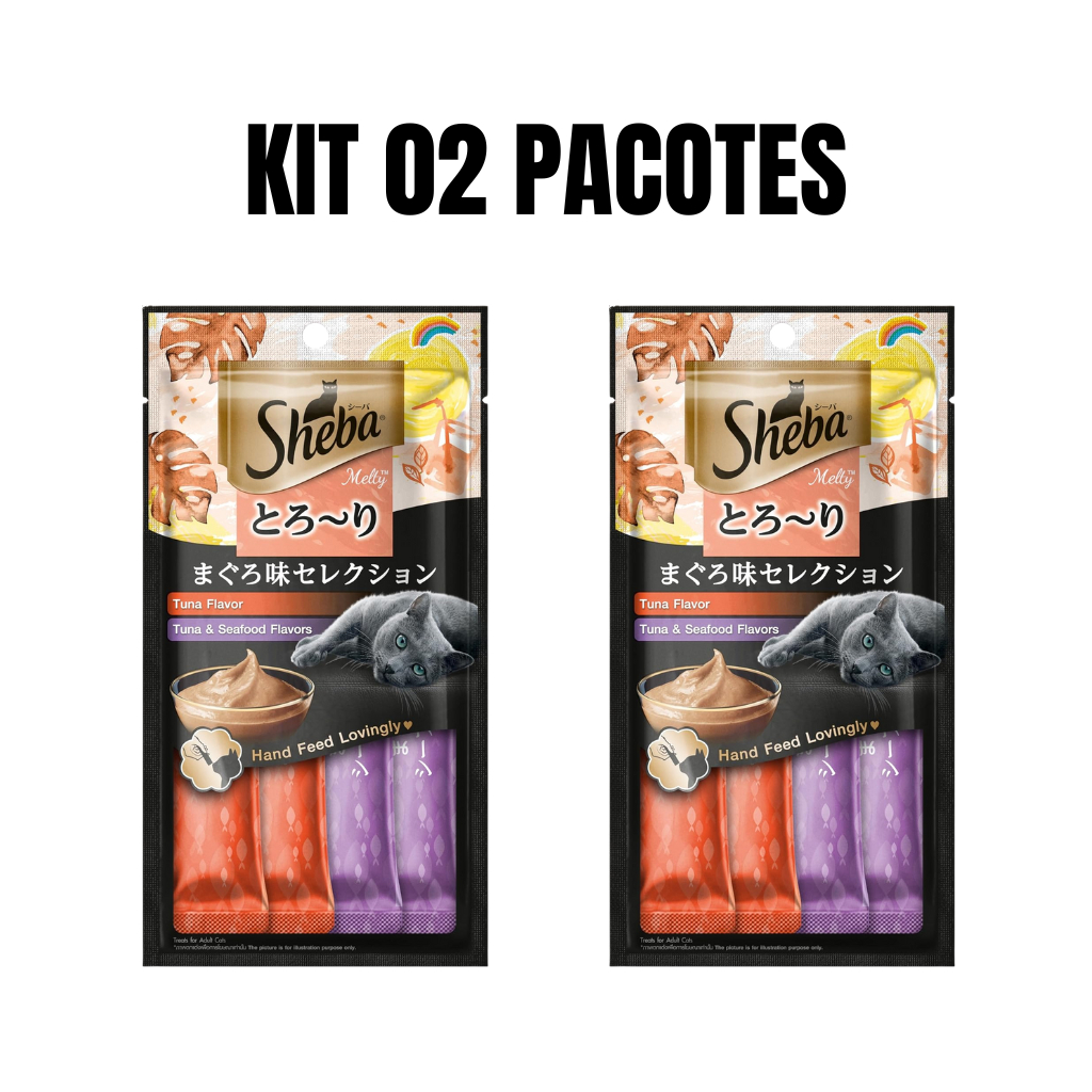 Churu Snack Sheba Cremoso Atum e Camarão para Gatos kit com 02 pacotes TOTAL 08 UN de 12 gramas