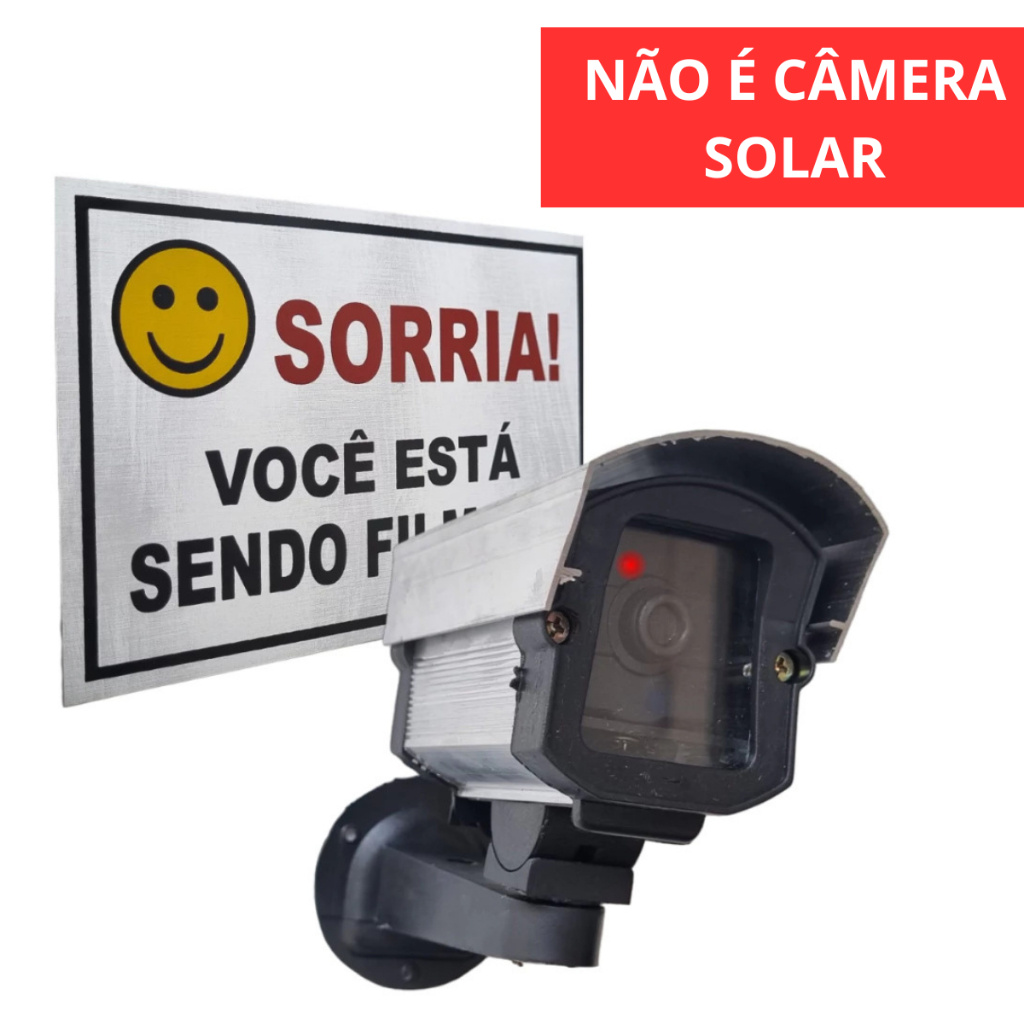 Câmera Falsa Micro com Led Bivolt + Placa Sorria