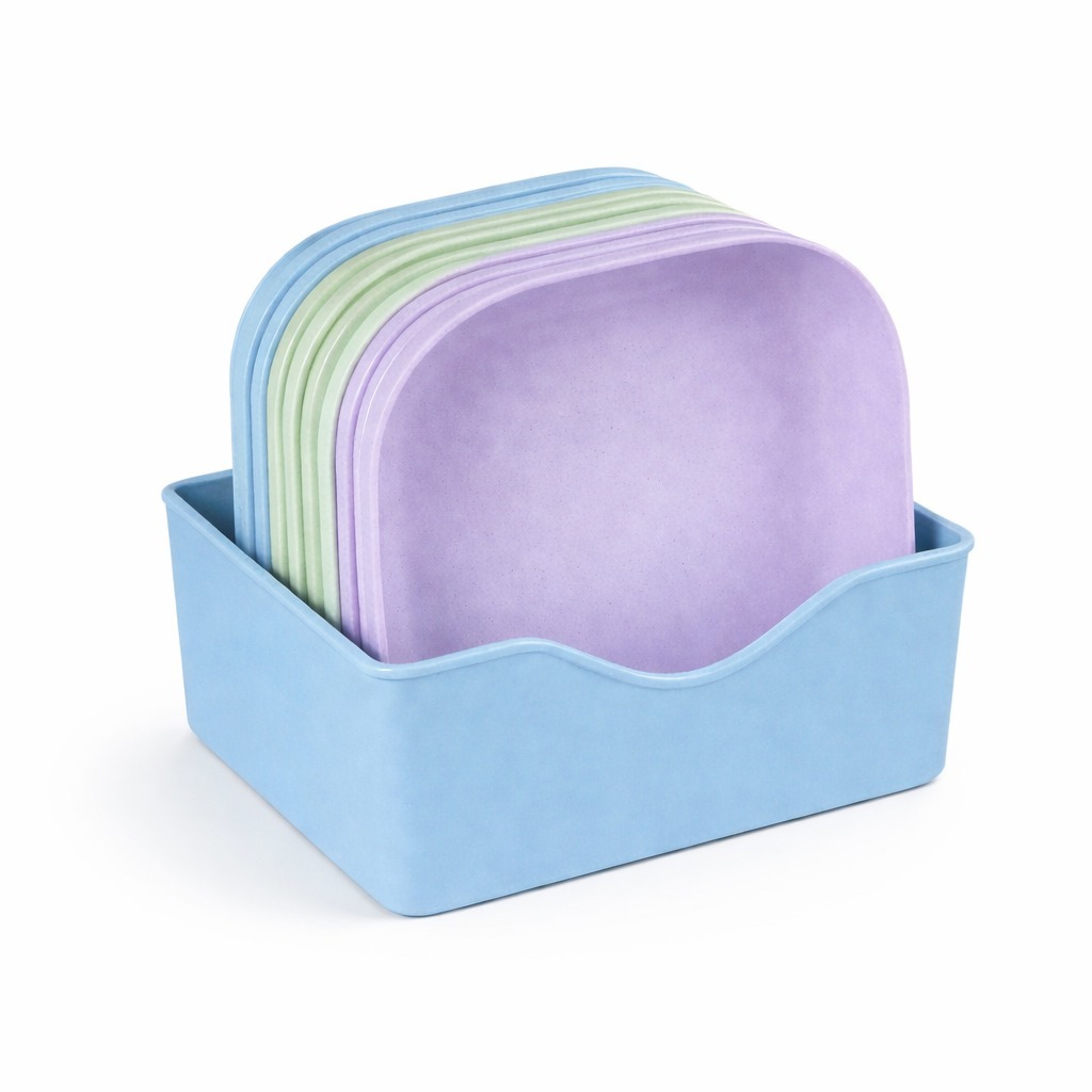 Kit 10 Pratos Fibra Plástico Resitentes Coloridos Para Sobremesa Com Base