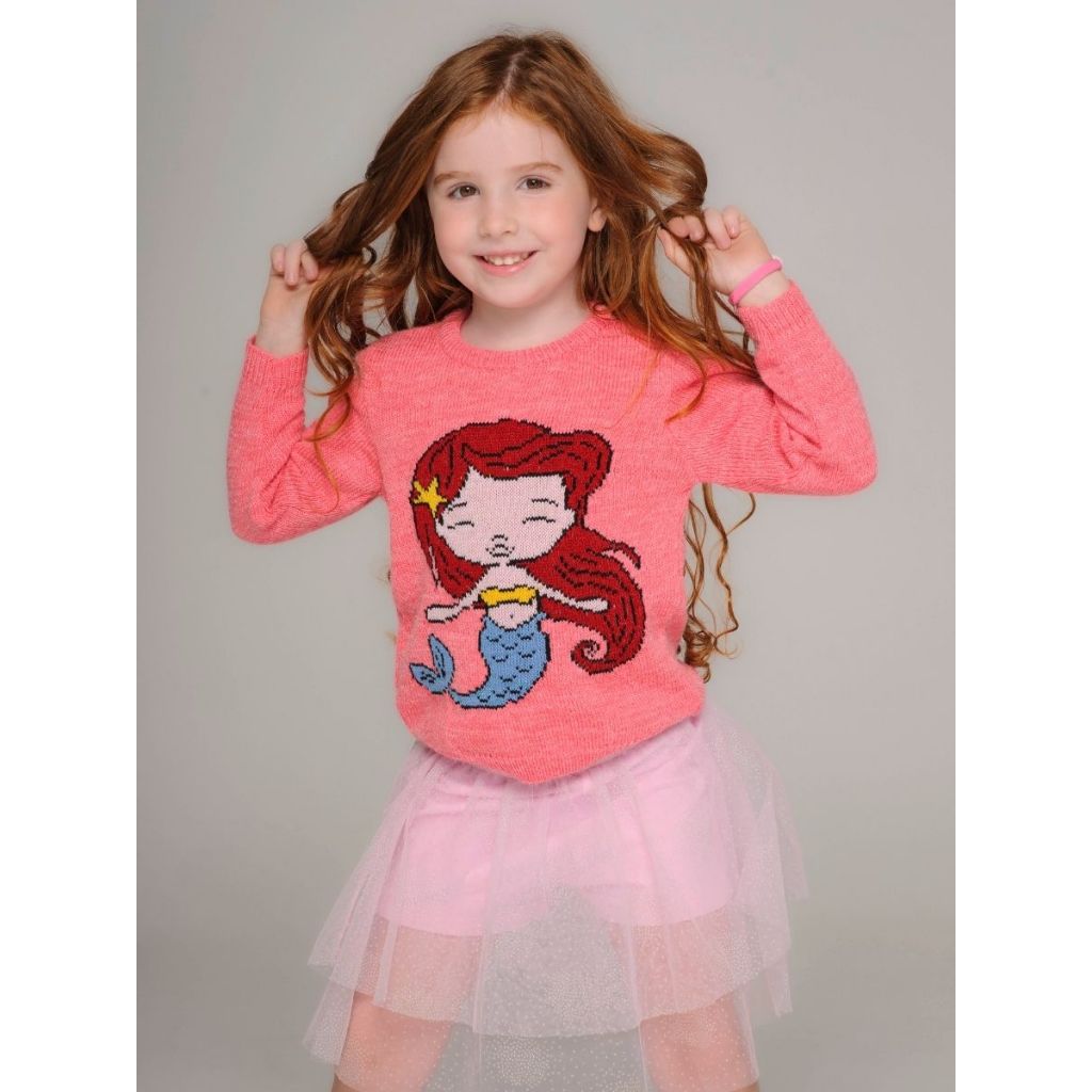 Blusa Suéter Lã Sereia Infantil de Tricot Menina Inverno Tramadinhos Tricô
