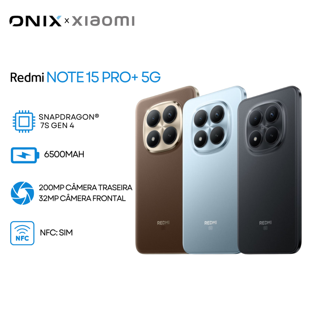 Xiaomi Redmi Note 15 PRO+ 5G, Versão Global, Processador Snapdragon® 7s Gen 4, Câmera 200MP, Bateria 6500mAh