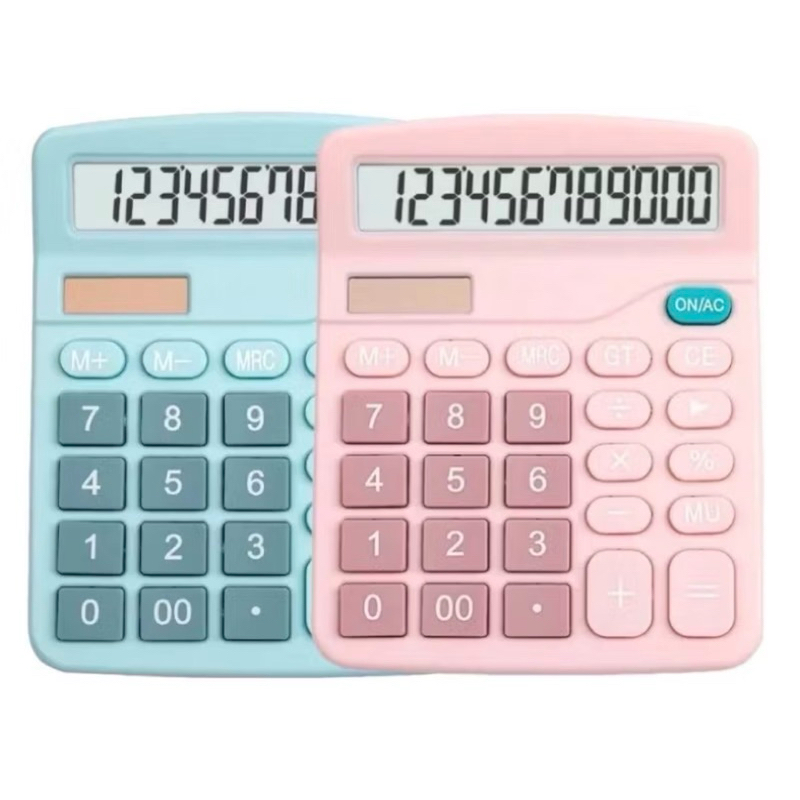 Calculadora Mesa Comercial Escritório Grande 12 Dígitos Solar e Pilha Azul Rosa Colorida