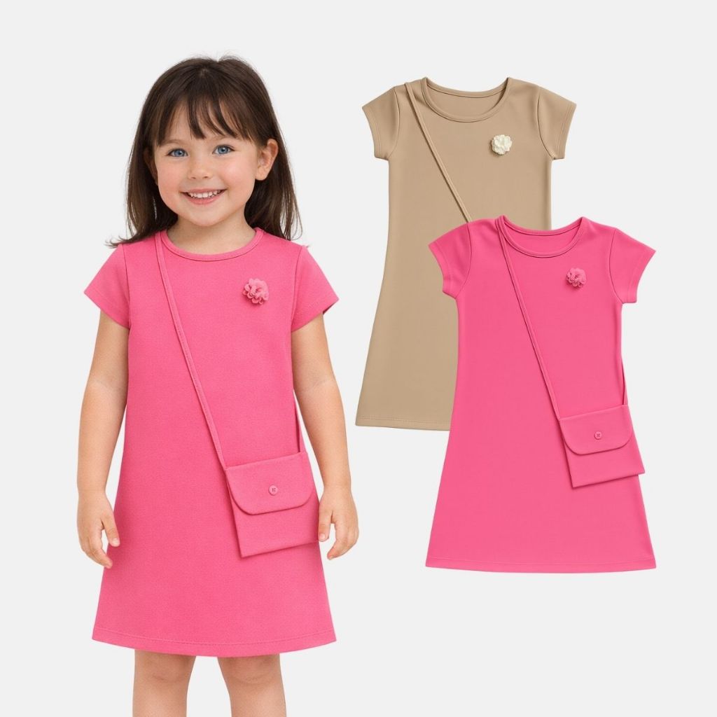 Kit 2 Peça Vestido + Bolsa Verão Infantil Menina Cotton Blogueirinha