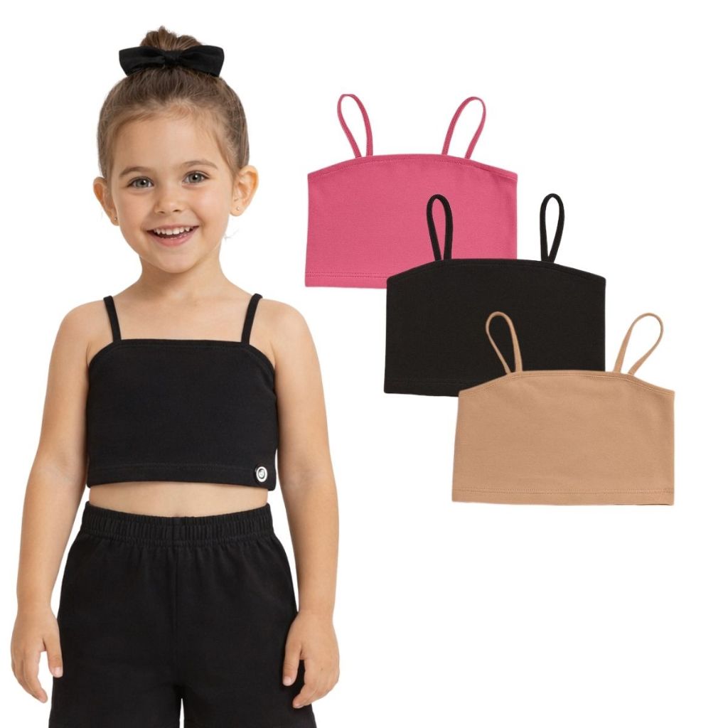 Kit 2 ou 3 Peças Top Feminino Cotton Infantil Juvenil Conforto Verão Tam 4 Ao 14 Fashion Blogueirinha Estilo E Conforto